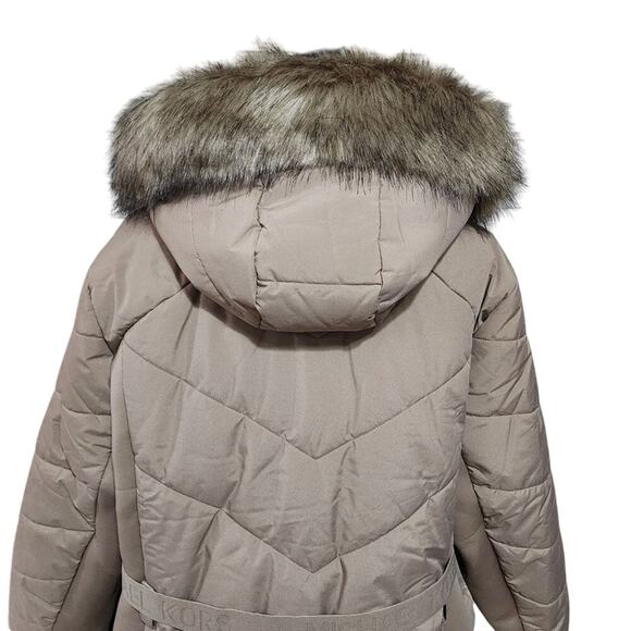 Michael Kors tan Taupe long puffer coat faux fur trim plus size 3X NEW!!! - Picture 3 of 14